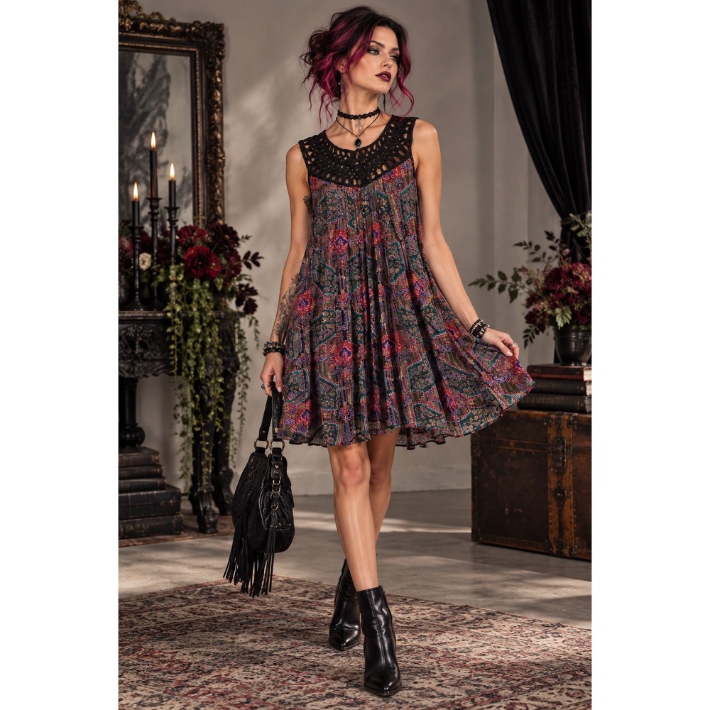Moulinette Soeurs Silk Blend Metallic Tapestry Velvet Braided Swing Tunic